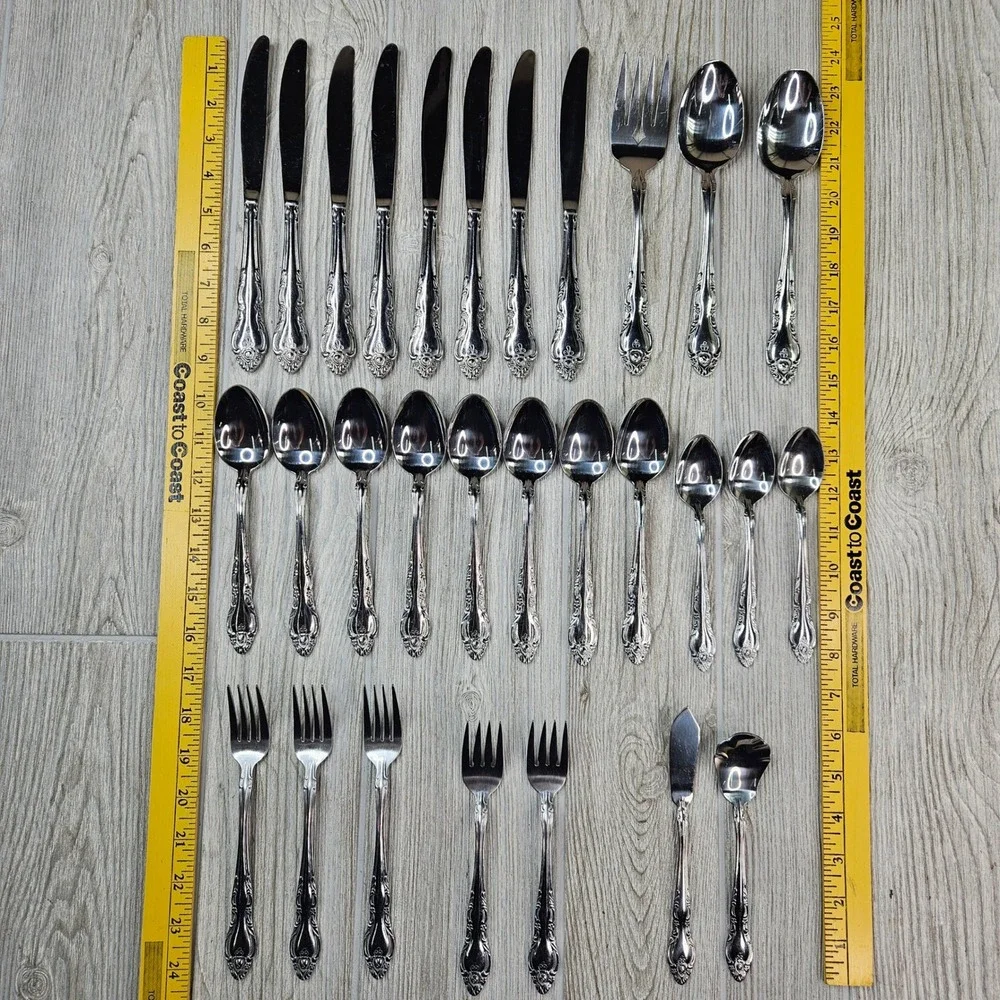 Northland Stainless Malmaison Flatware Set 29 Pcs Ornate Floral Korea Silverware
